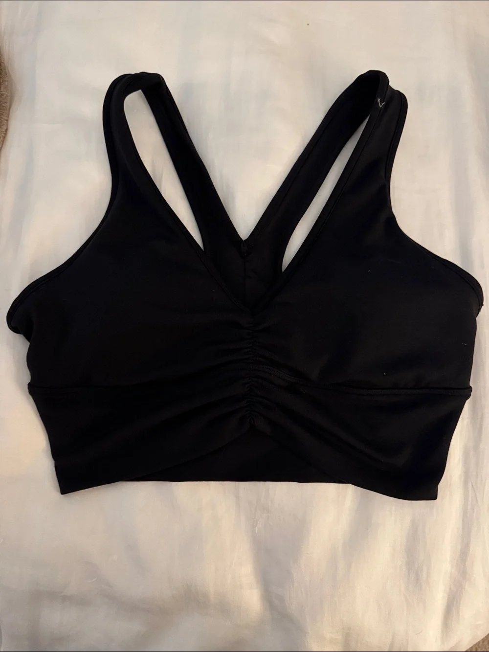 ALO Yoga Black Ruched V-Back Sports Bra